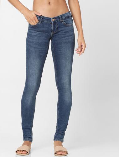 blue mid rise skinny jeans