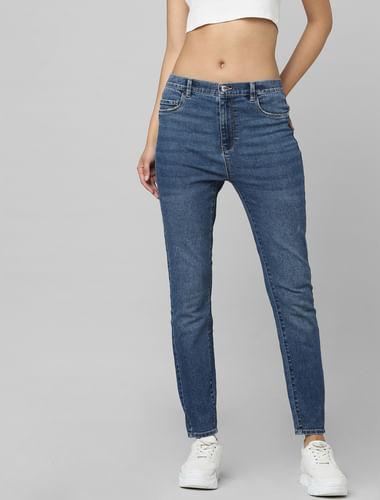 blue mid rise skinny jeans