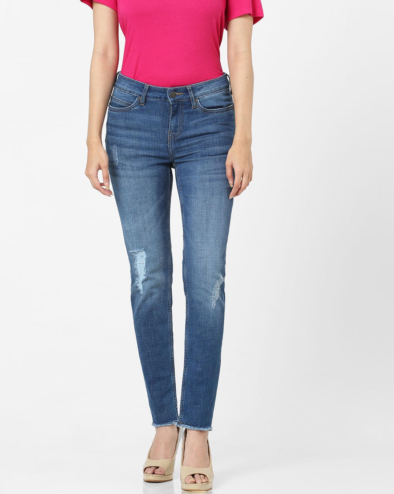 blue mid rise skinny jeans