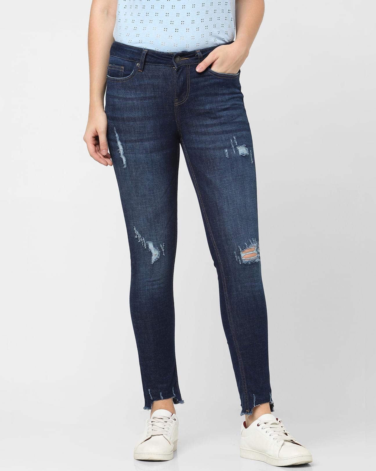 blue mid rise skinny jeans