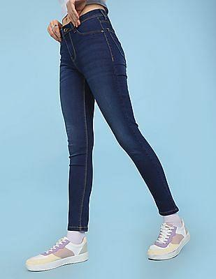 blue mid rise stone wash betty fit jeggings