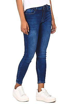 blue mid rise stone wash jeans