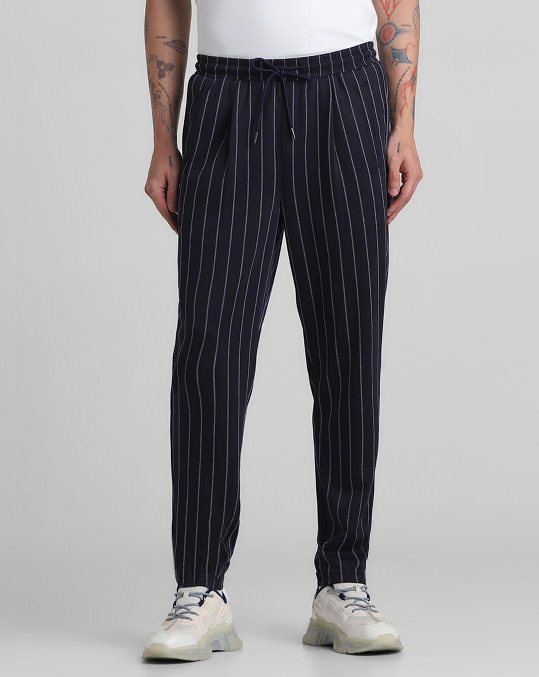 blue mid rise striped jogger pants