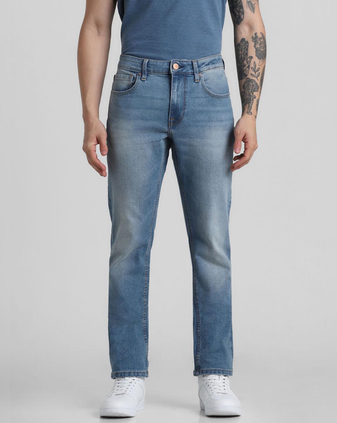 blue mid rise washed clark regular fit jeans