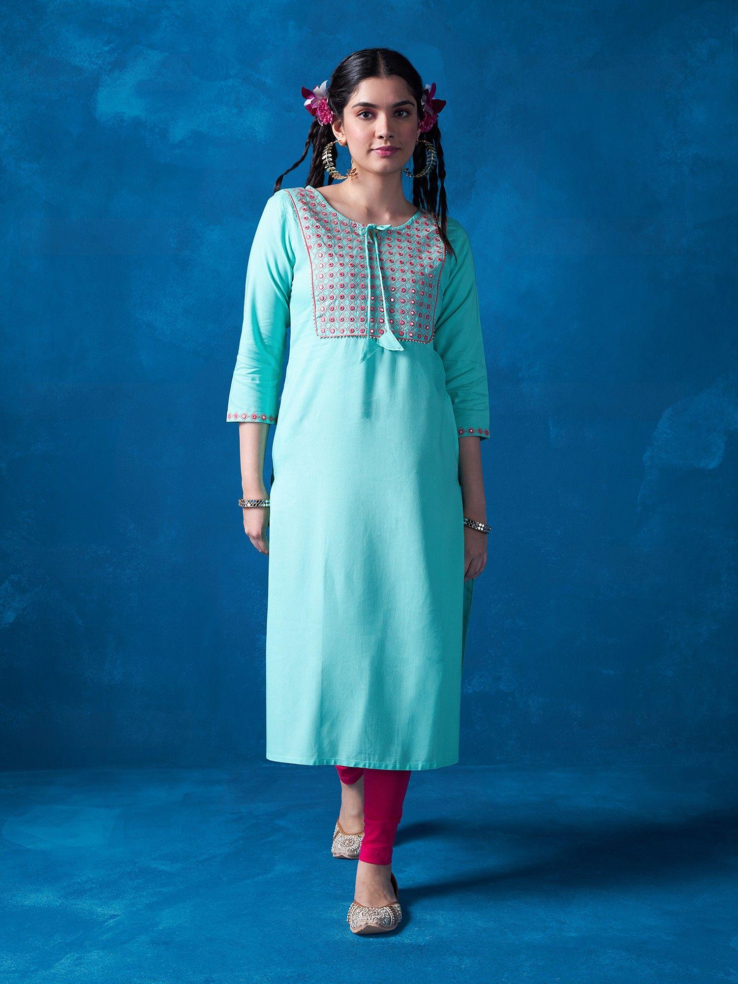 blue mirror embroidered kurta likkur186