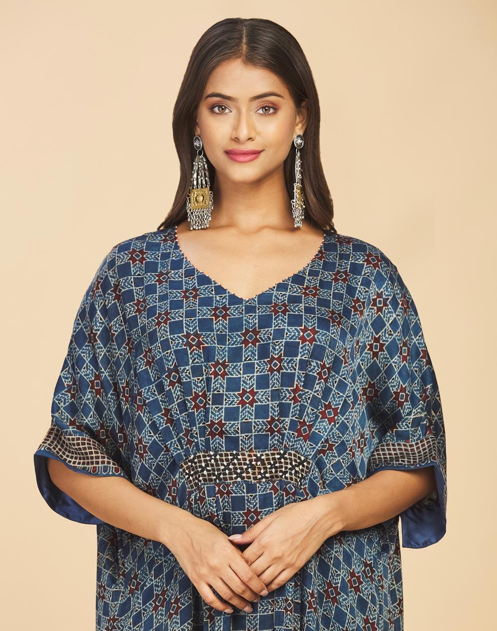 blue modal printed kaftan