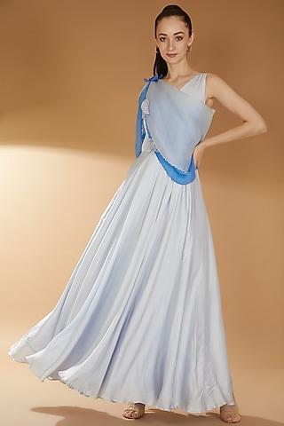 blue modal satin & organza embroidered leopard gown