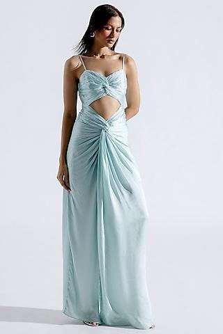 blue modal satin maxi dress