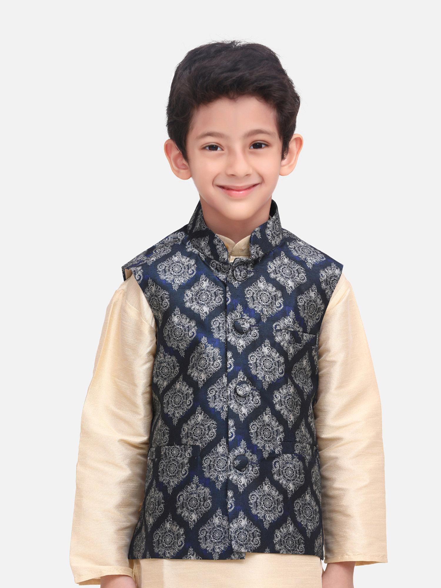 blue motif digital print nehru jacket printed