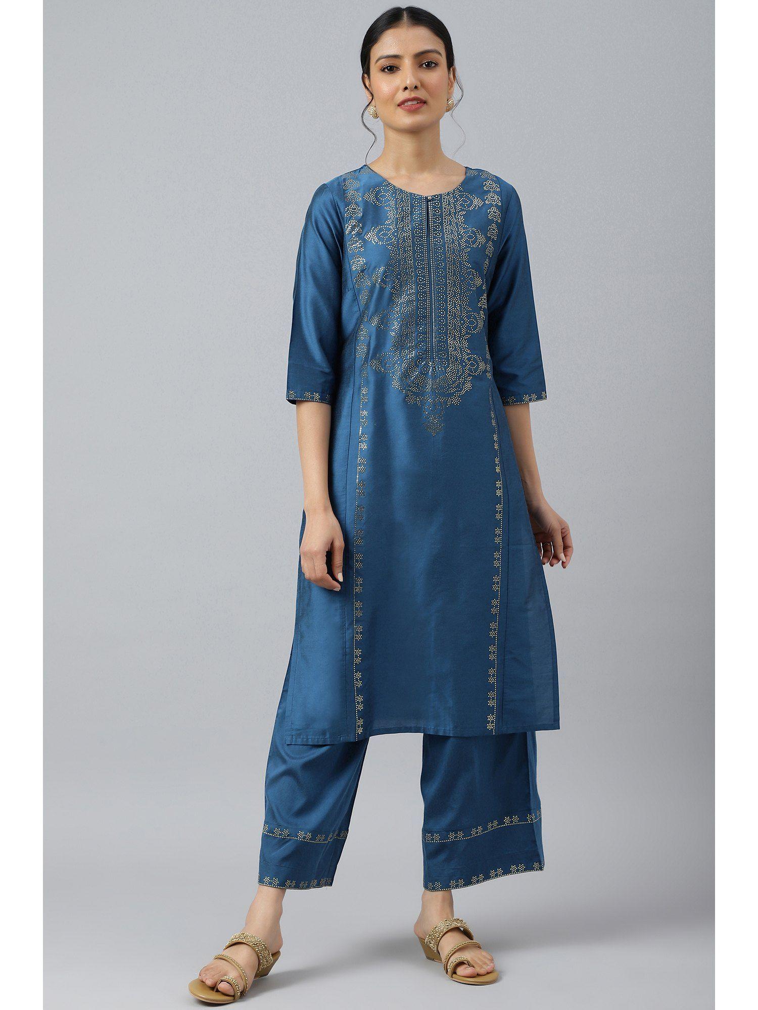 blue mukaish placement embellished sequined kurta