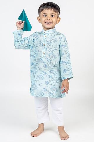 blue muslin digital printed kurta set for boys