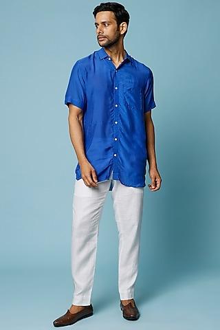 blue muslin silk shirt