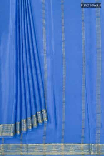 blue mysore crepe saree