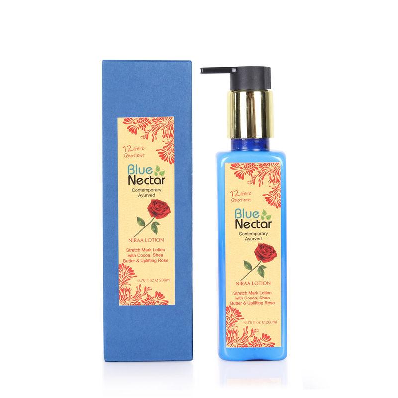 blue nectar niraa stretch mark lotion with cocoa butter shea butter & uplifting rose