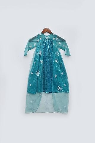 blue net embroidered dress for girls