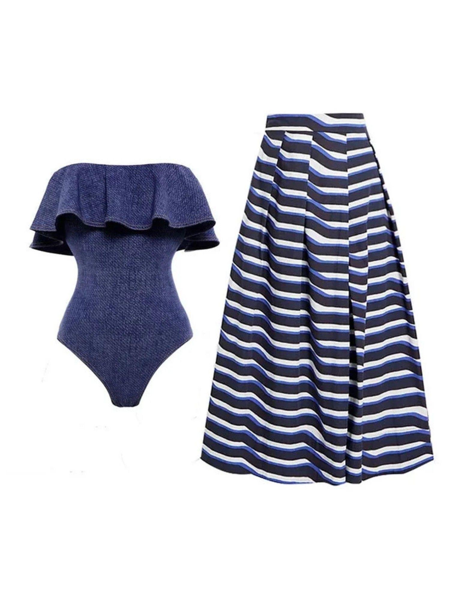 blue off-shoulder monokini (set of 2)