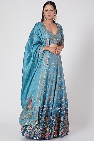 blue ombre embroidered lehenga set