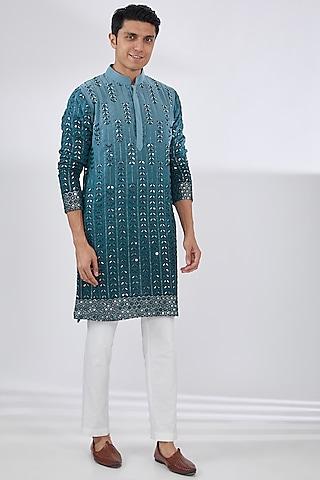 blue ombre georgette sequins embroidered kurta set