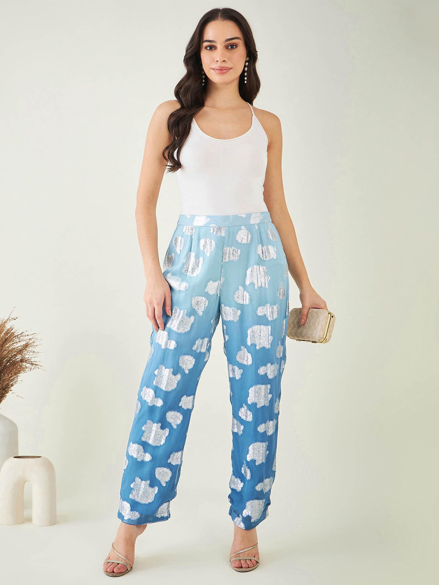 blue ombre lurex straight pant