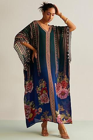 blue ombre natural crepe printed kaftan