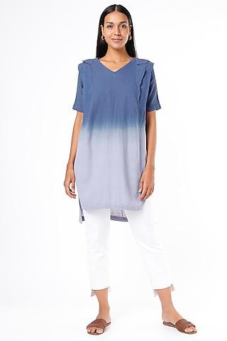 blue ombre pleated tunic