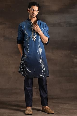 blue ombre sequins kurta set