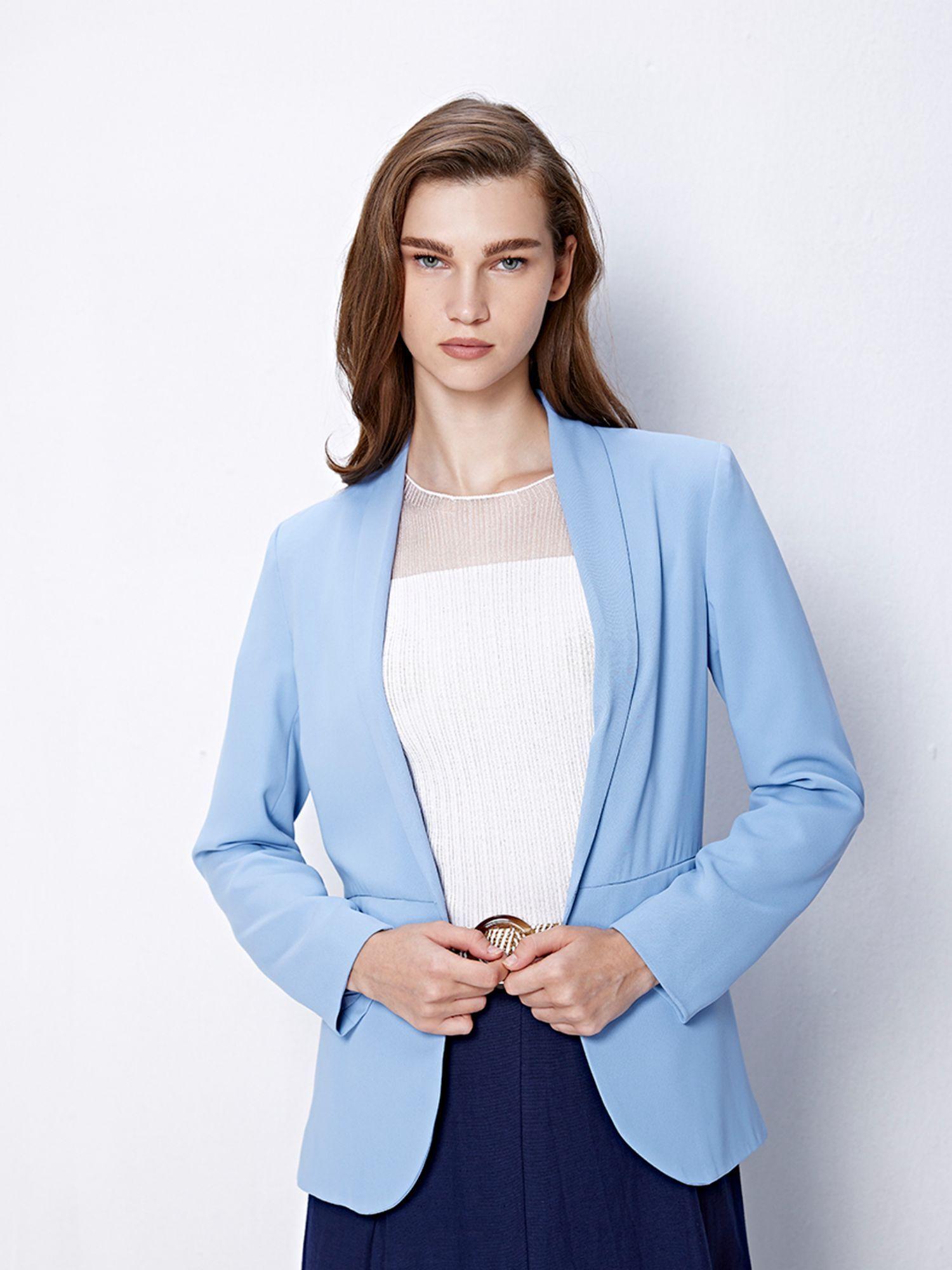 blue open solid blazer