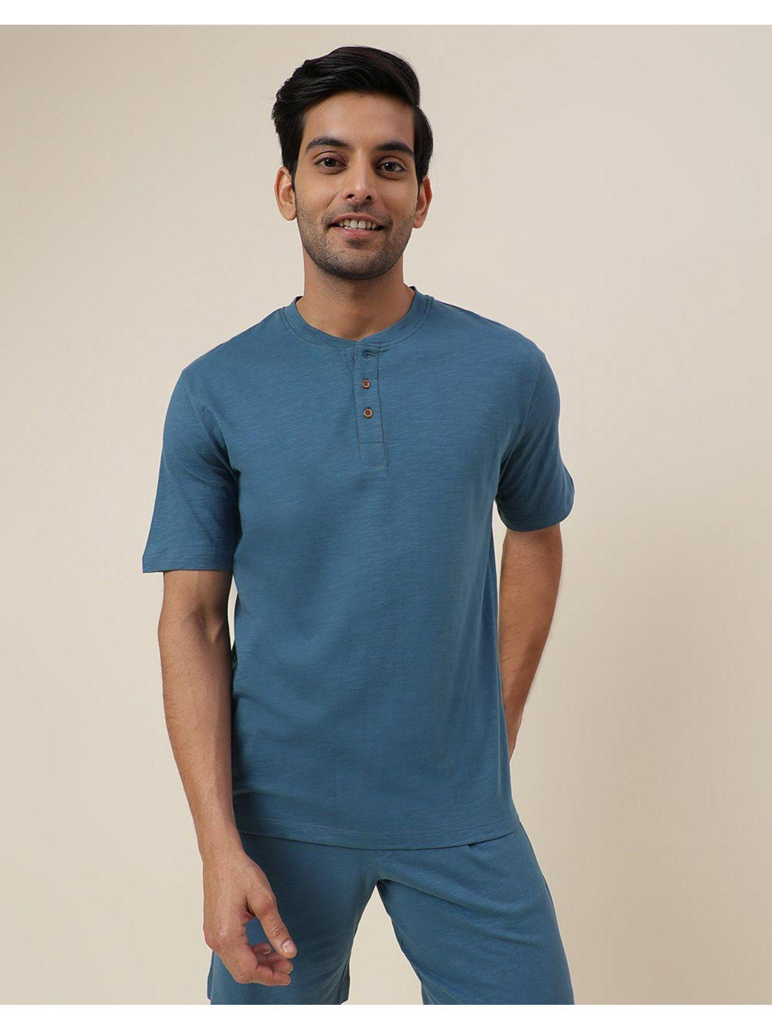 blue organic cotton knit t-shirt