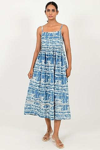 blue organic cotton printed dress