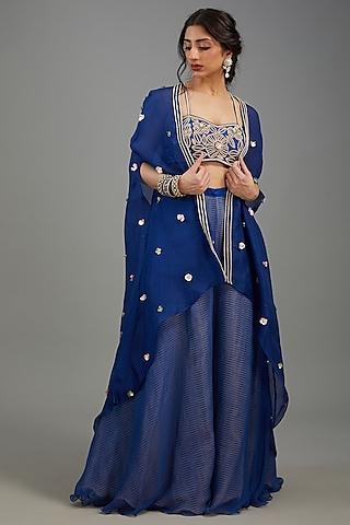 blue organza & raw silk embroidered cape set