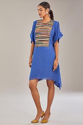 blue organza asymmetric kaftan dress