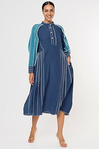 blue overlap raglan sleeves dress