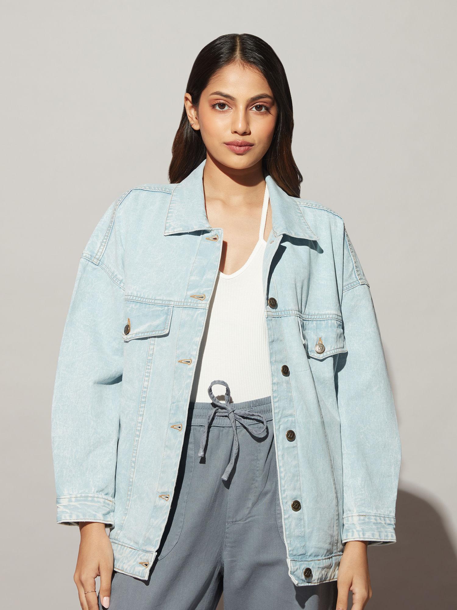 blue oversized full sleeves denim jacket