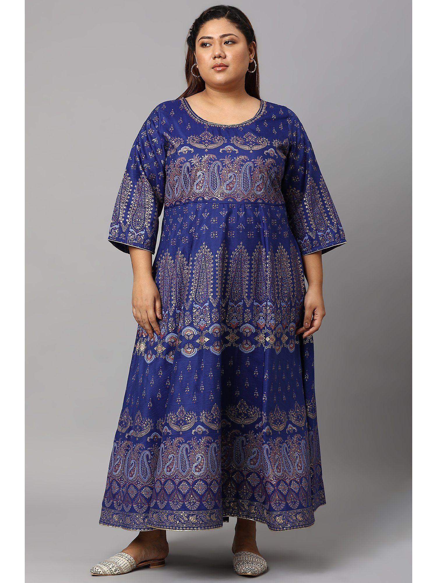 blue paisley printed dress