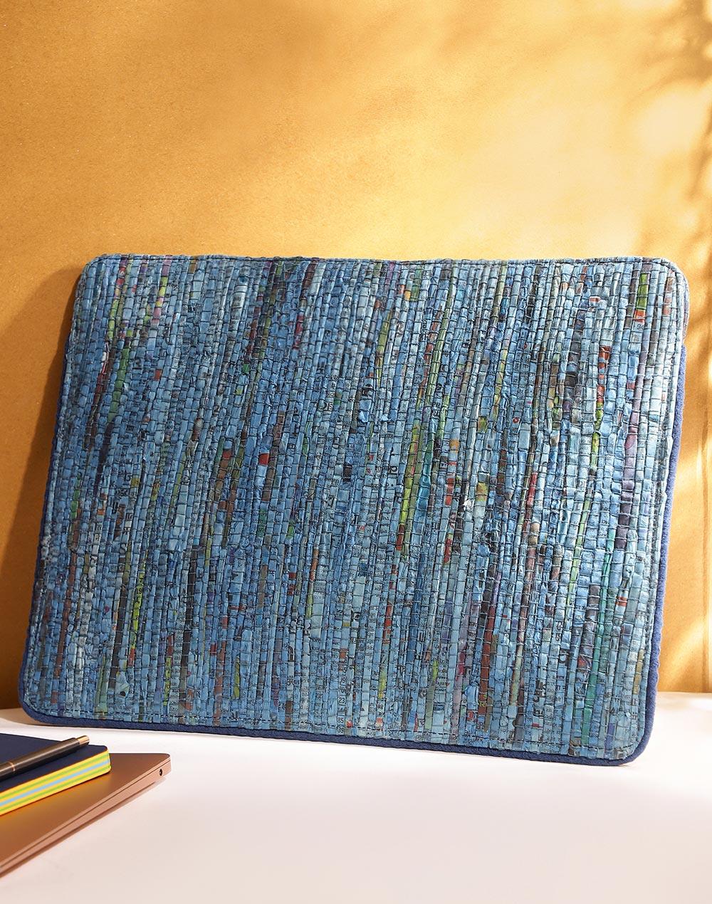 blue paper laptop bag