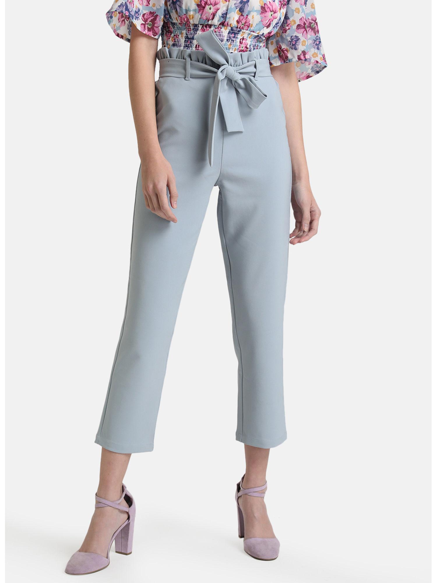 blue paperbag belted trousers