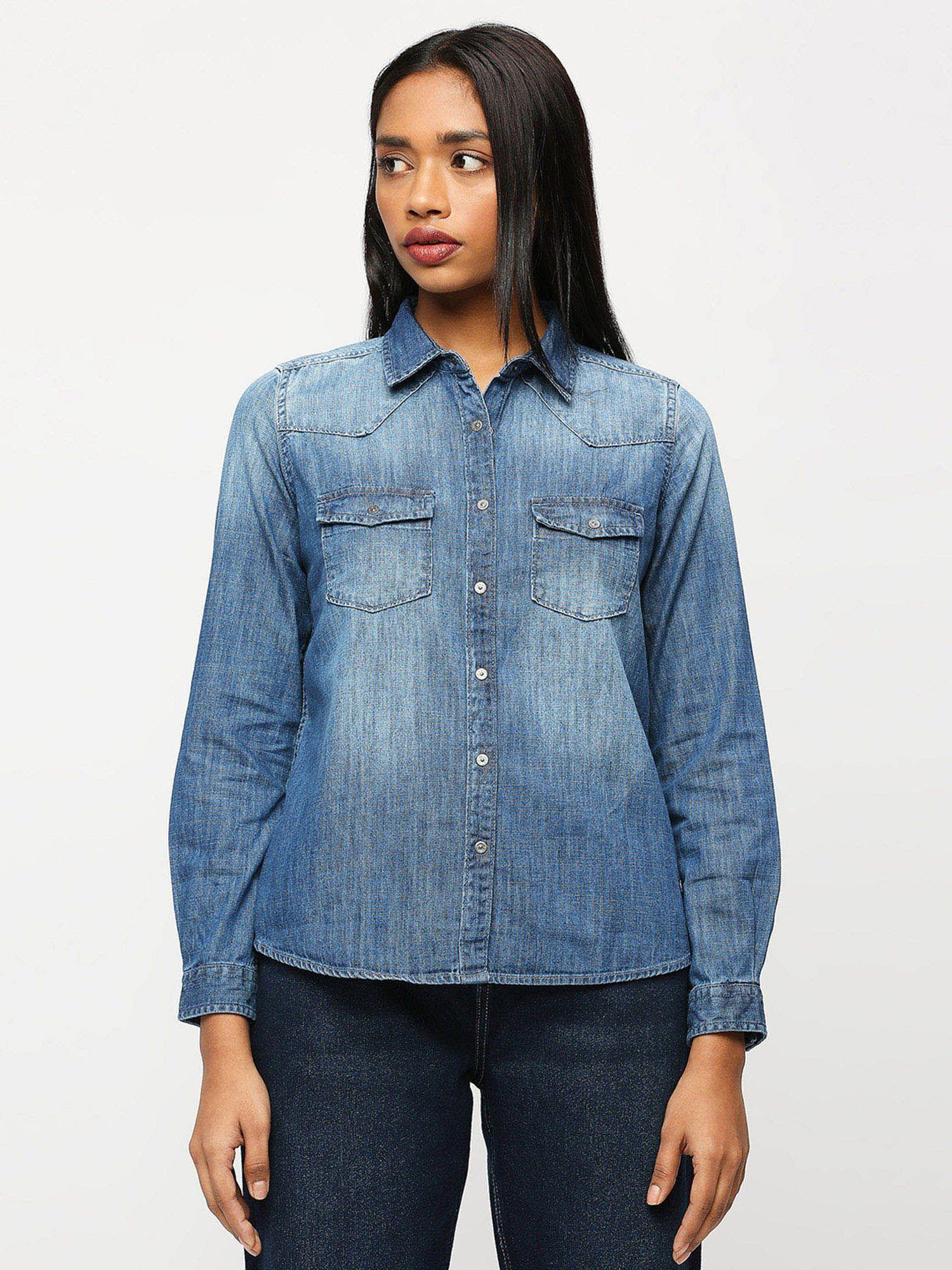 blue patch pocket full sleeved shirt