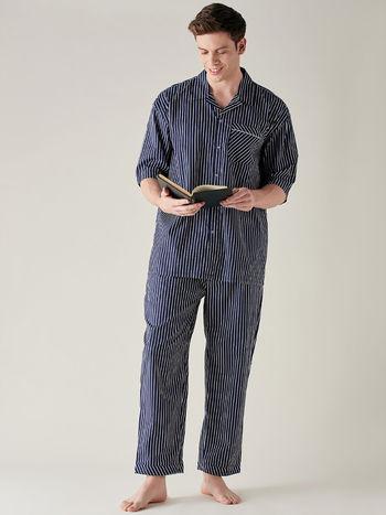 blue pinstriped pure cotton pyjama navy blue (set of 2)