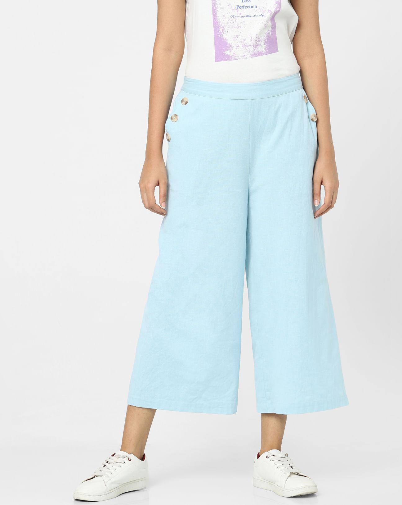 blue plain coloured trousers