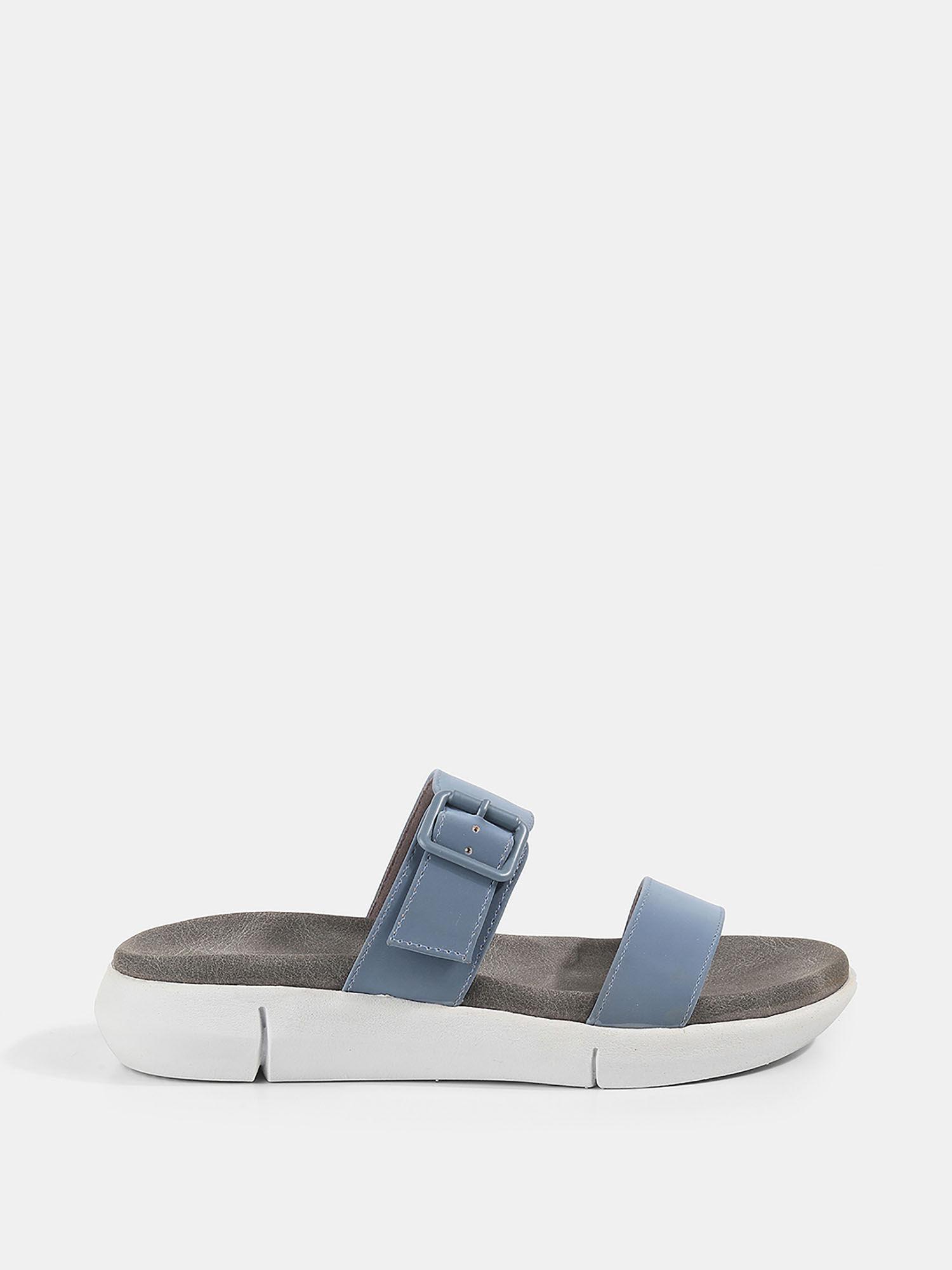 blue platform slide sandals