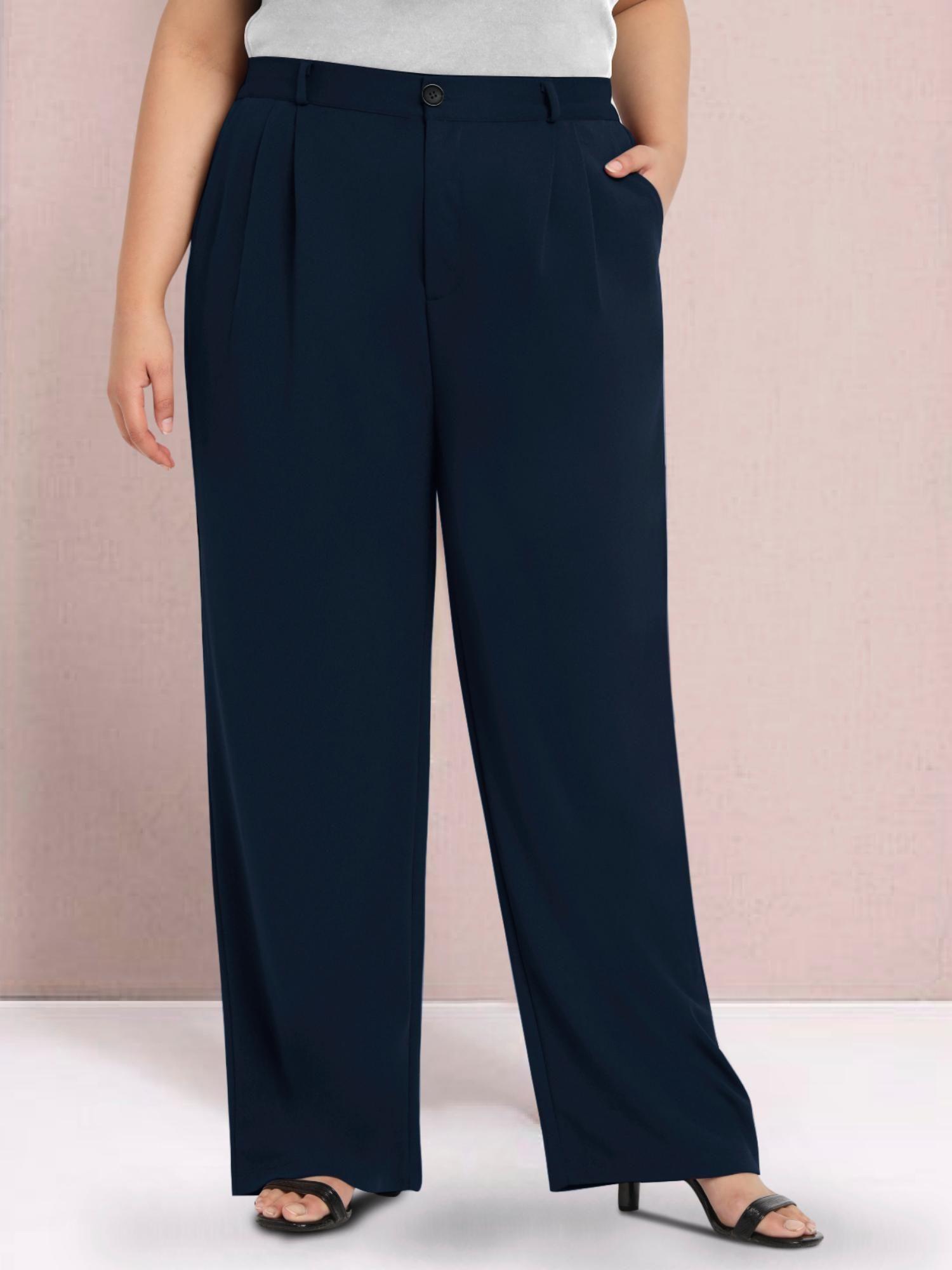 blue plus size wide leg stretch trouser