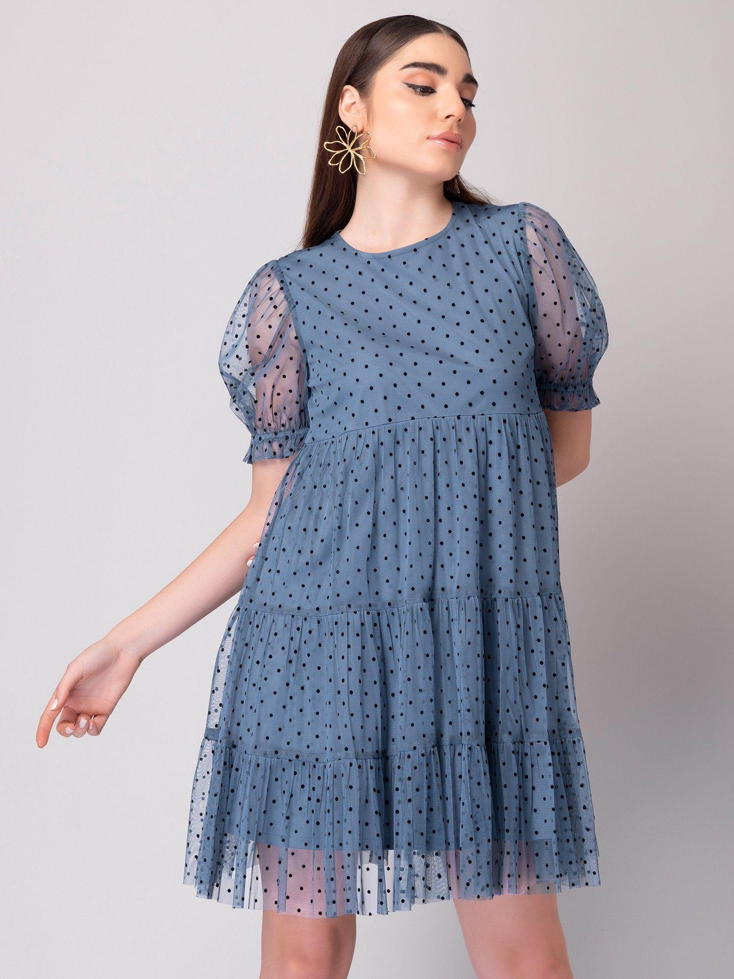 blue polka dot mini dress