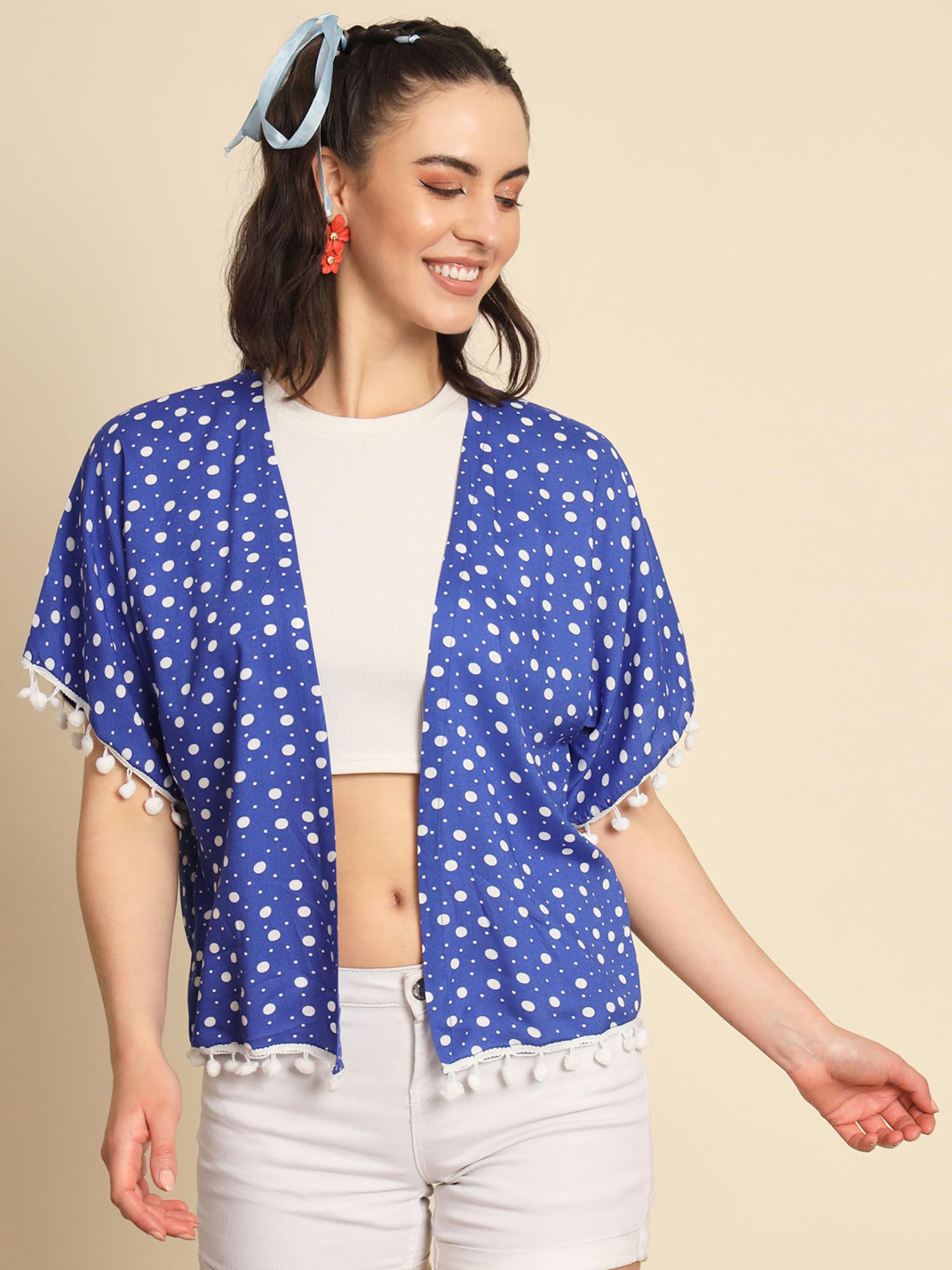 blue polka dot shrug