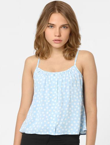 blue polka dot strappy top