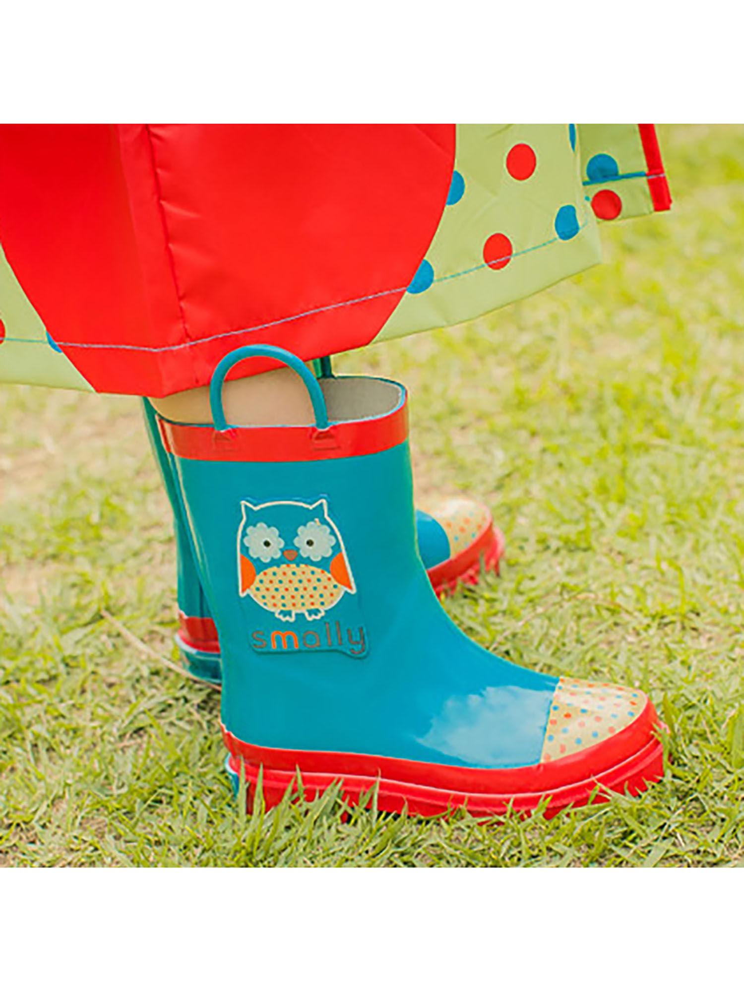 blue polka dots owl flexible rubber rain gumboots for toddlers