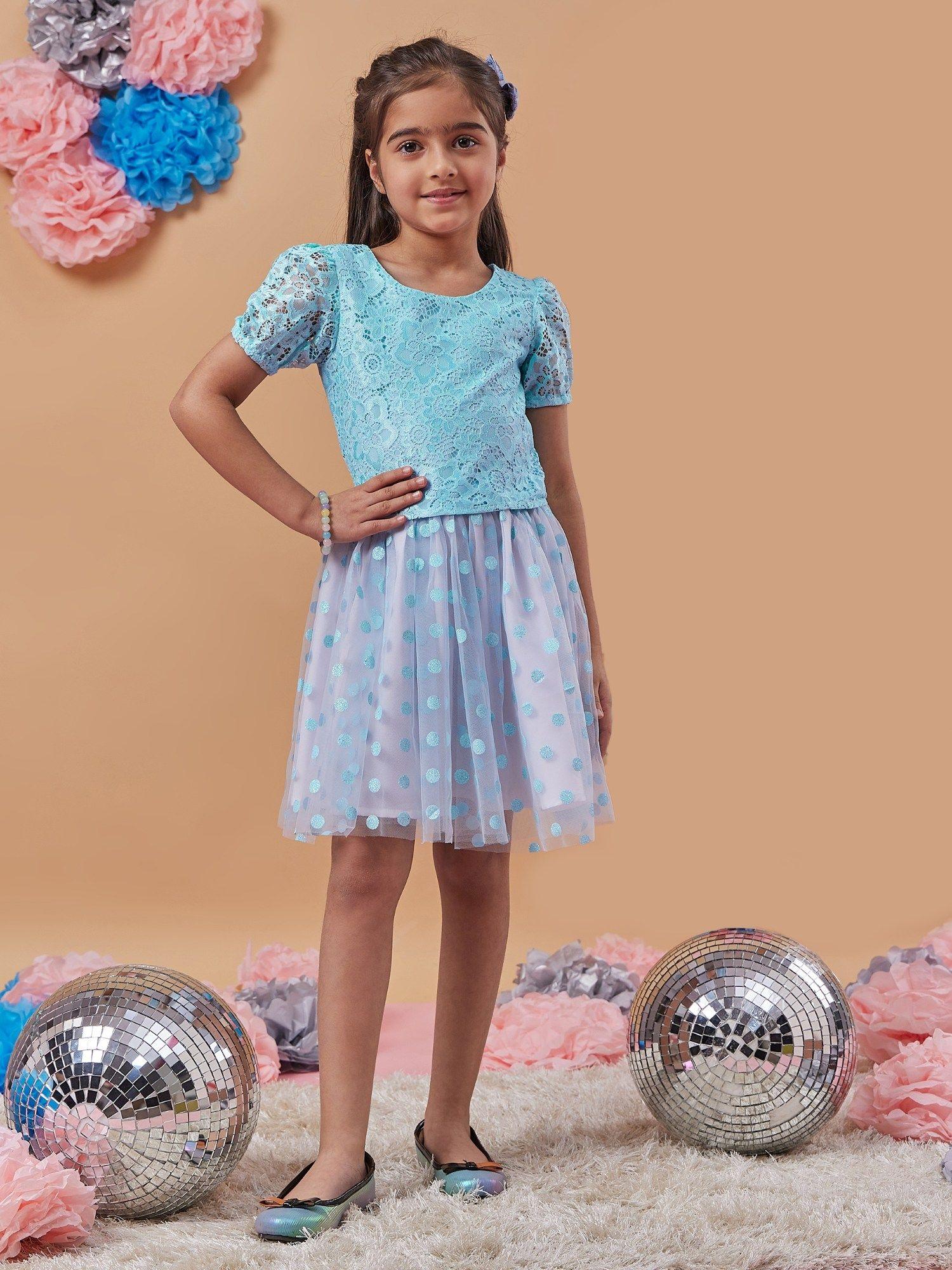 blue polka skirt with top for girls (set of 2)