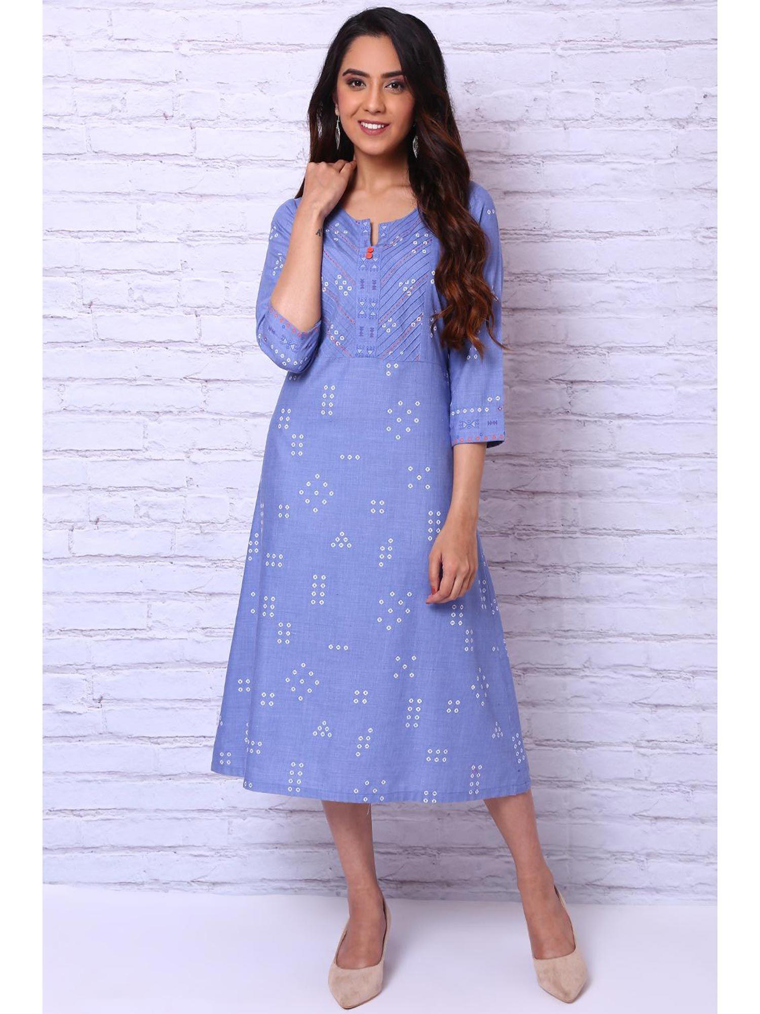 blue polyester a line kurta