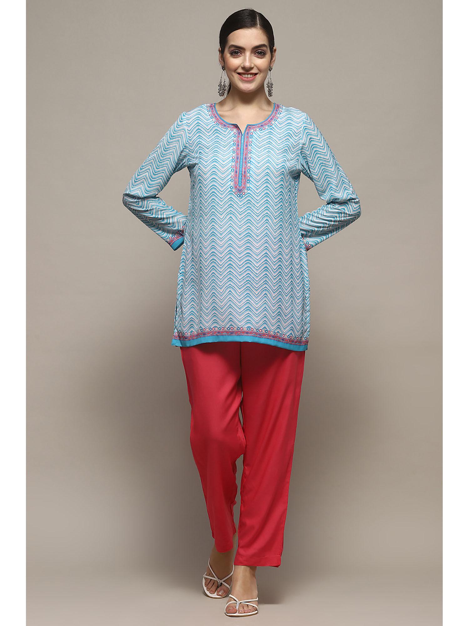 blue polyester straight kurti