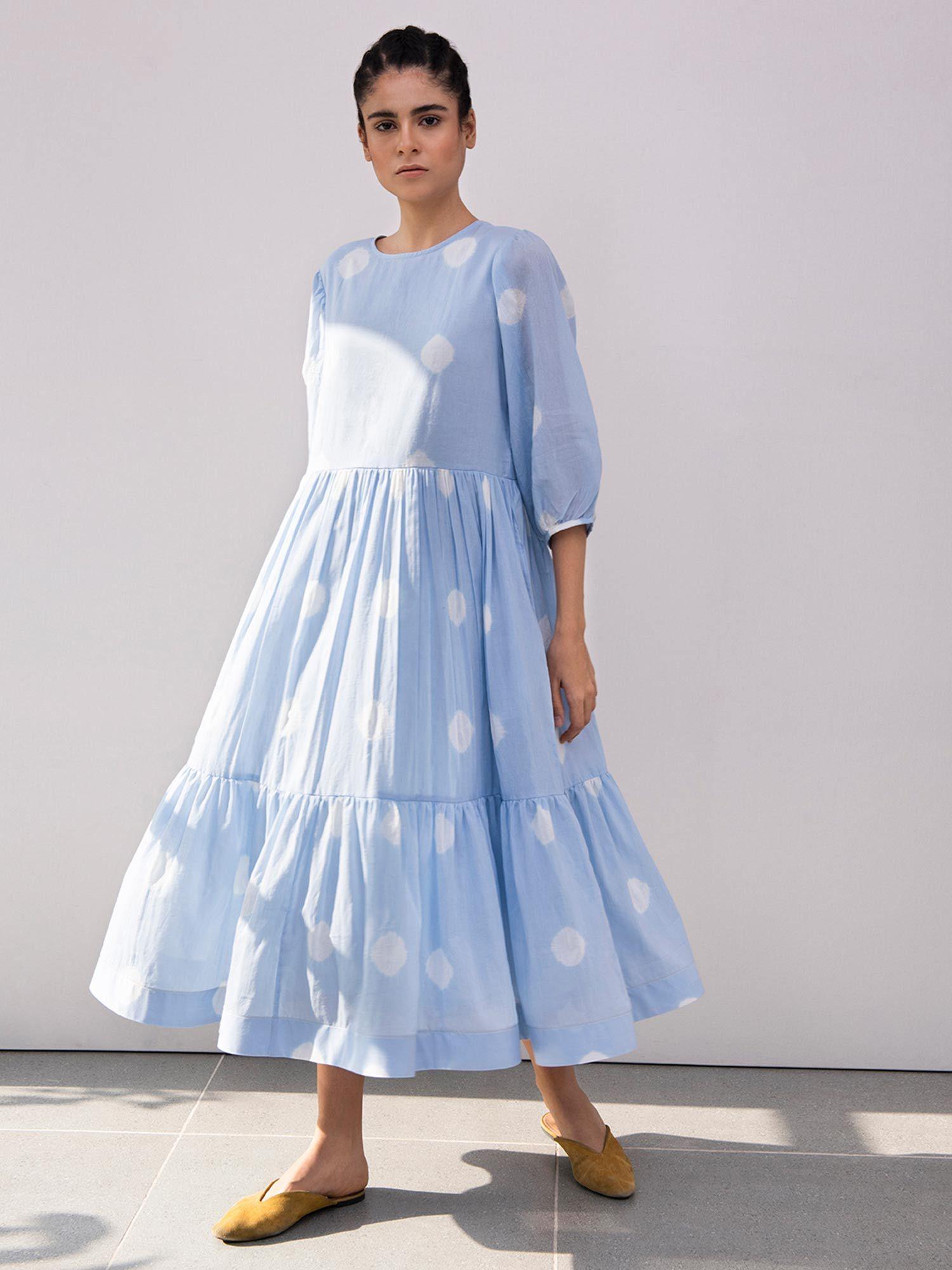 blue poppy shibori dress