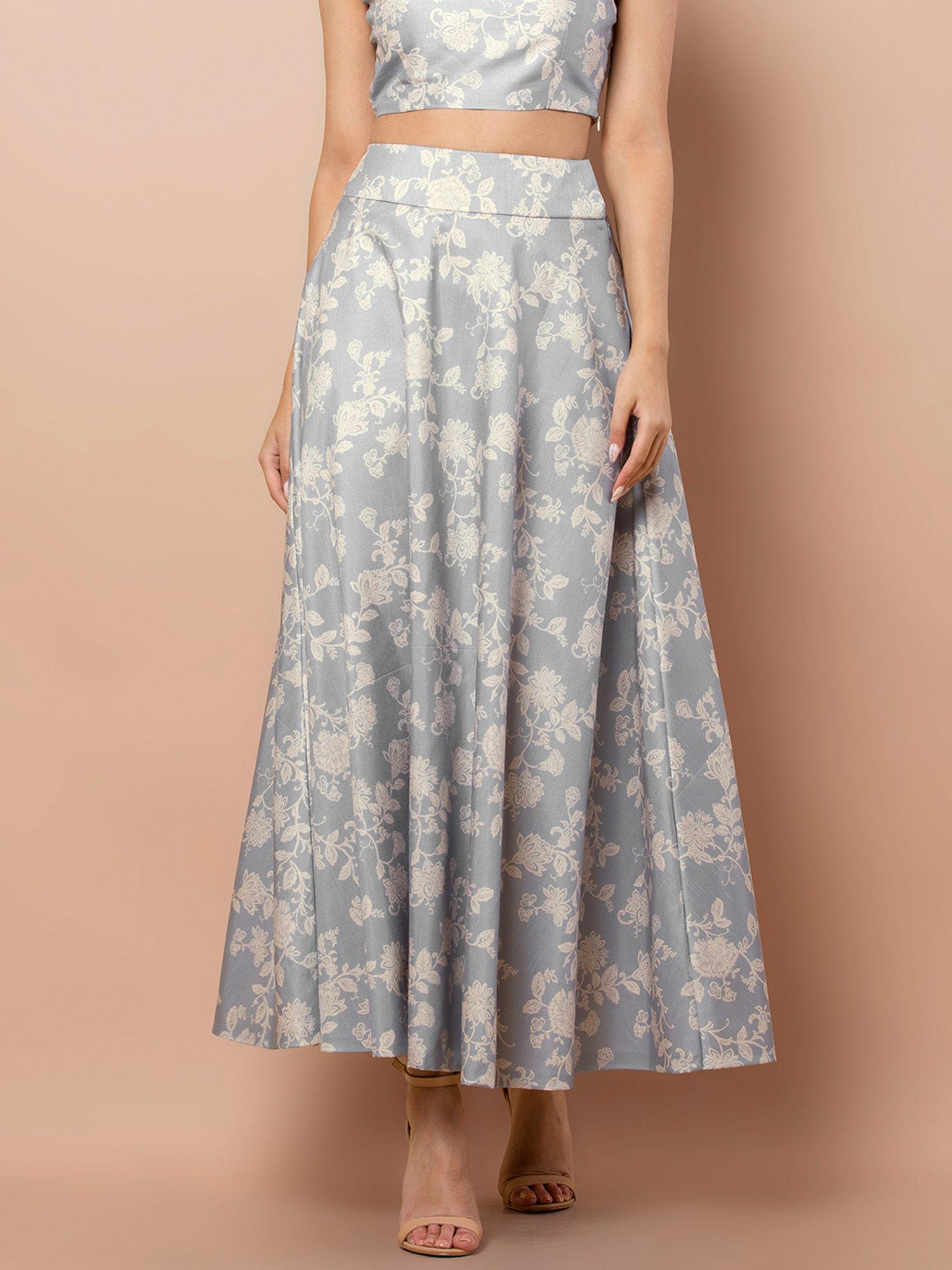 blue powder floral maxi skirt